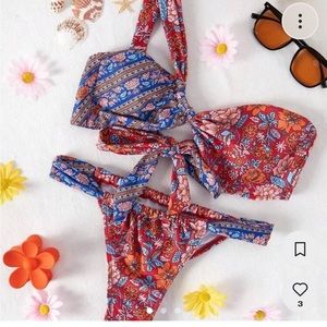 SHEIN Paisley Floral Boho Print One Shoulder Bikini Set
